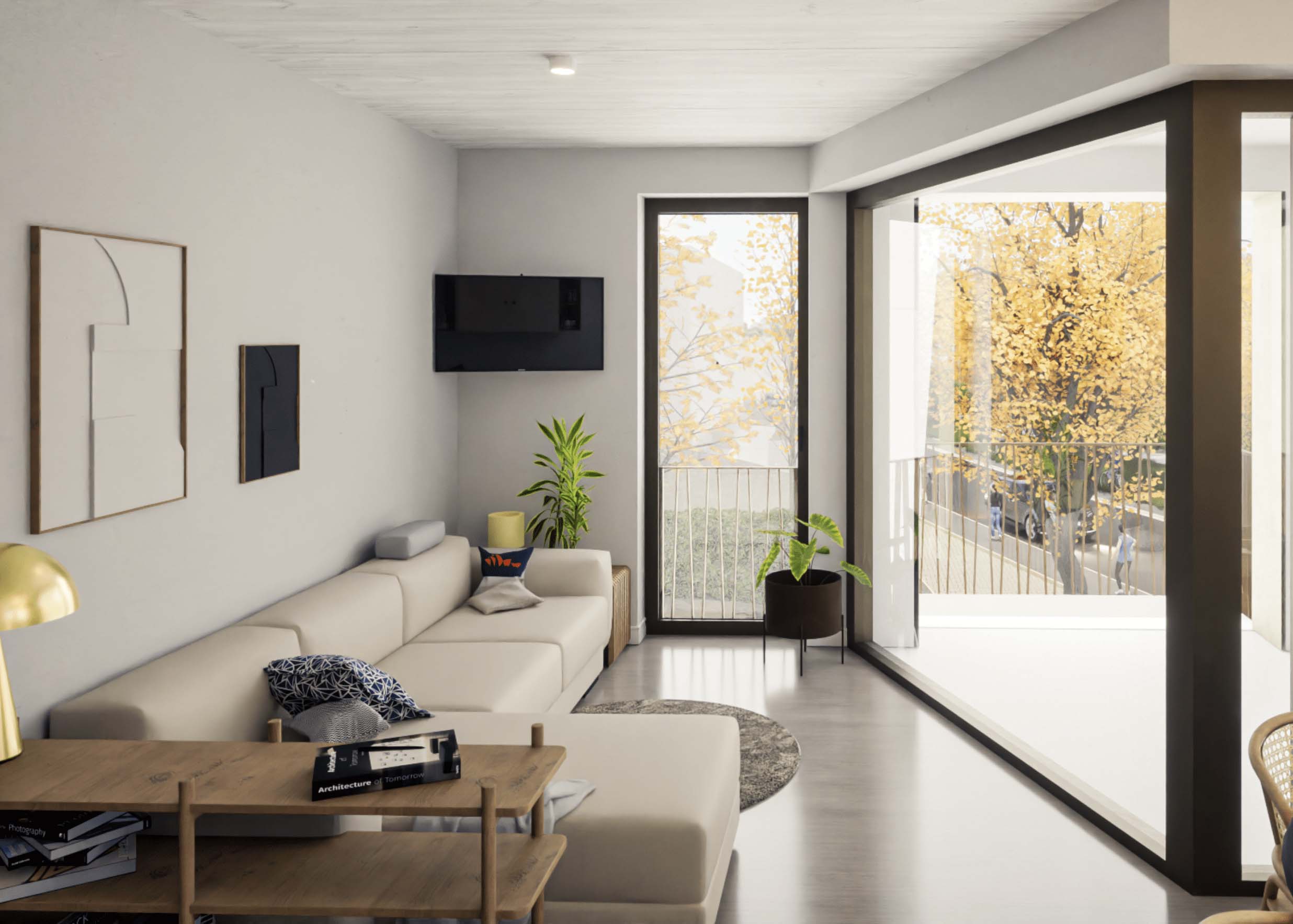 Modernes Apartment mit Balkon und Blick ins Grüne