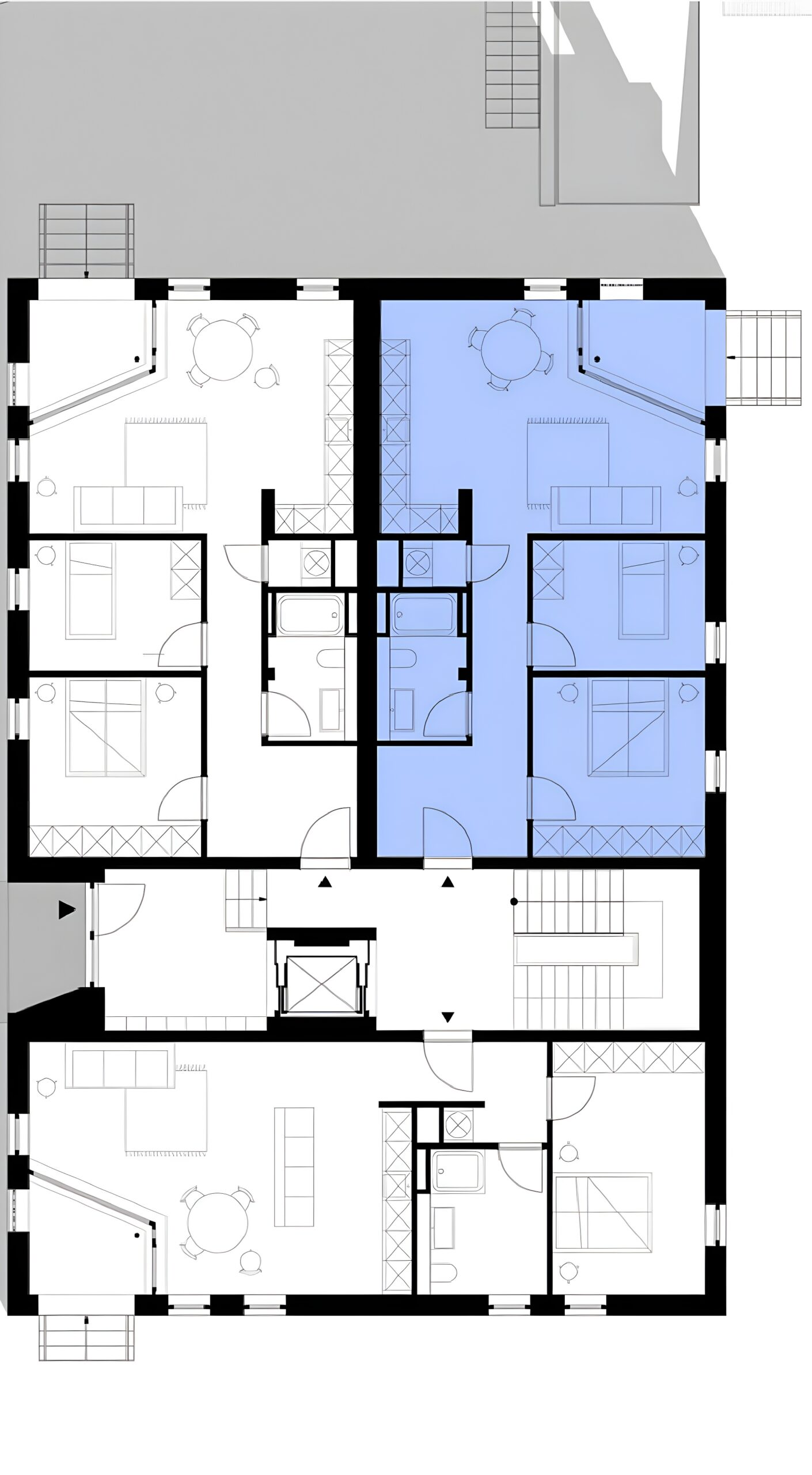 Grundriss einer Wohnung mit markierter Wohnfläche.