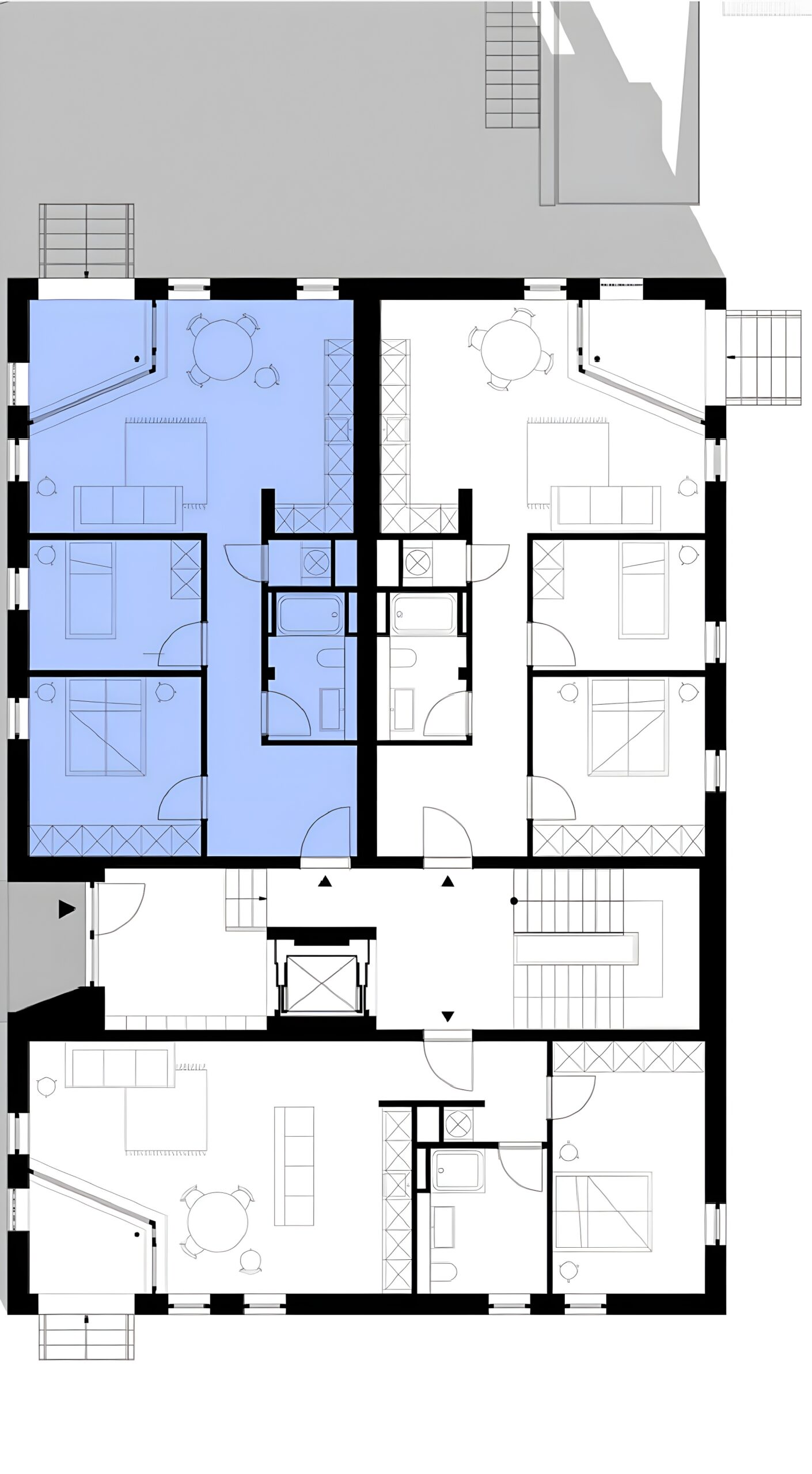 Grundriss einer Wohnung mit markierter Wohnfläche.