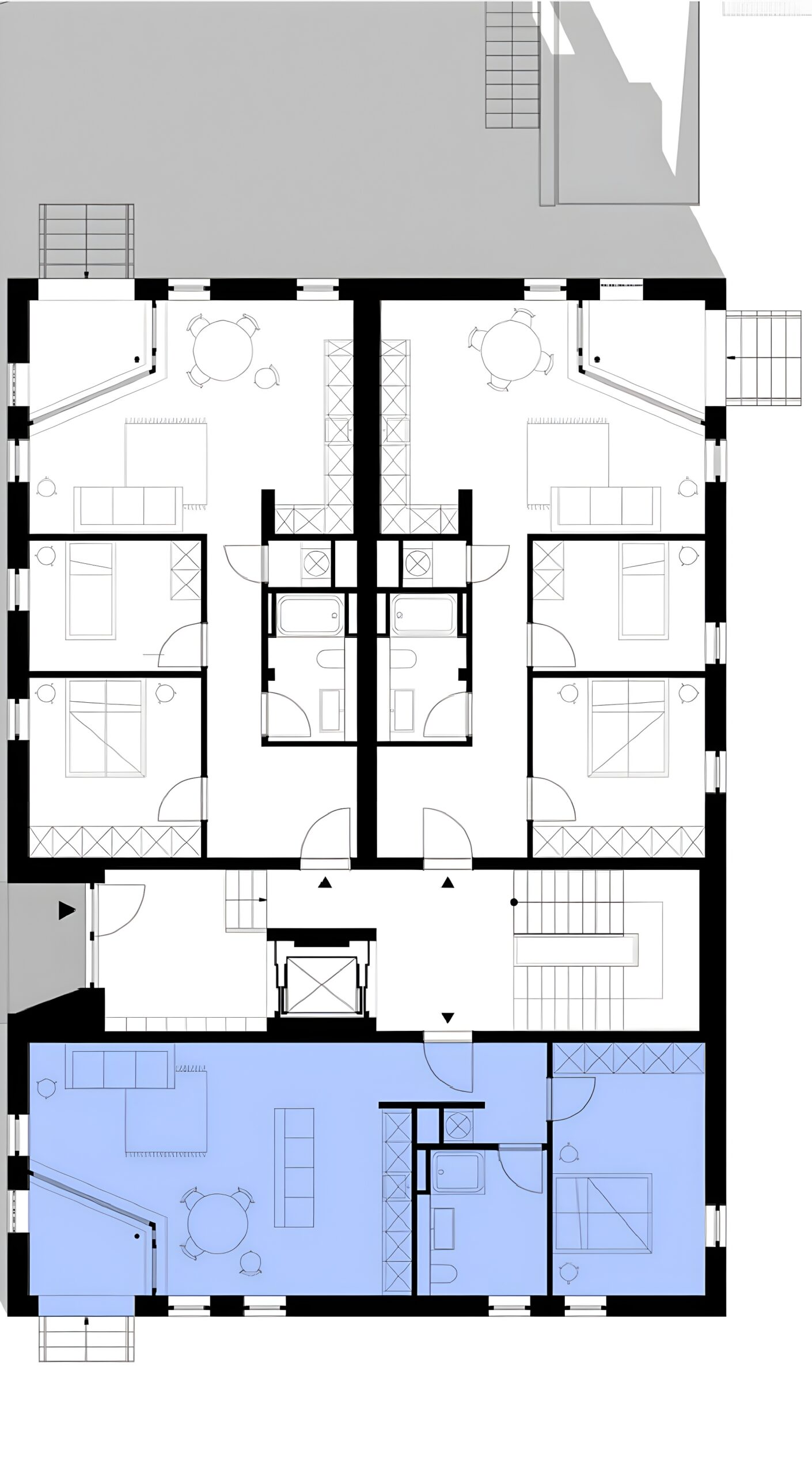 Grundriss einer Wohnung mit markierter Wohnfläche.