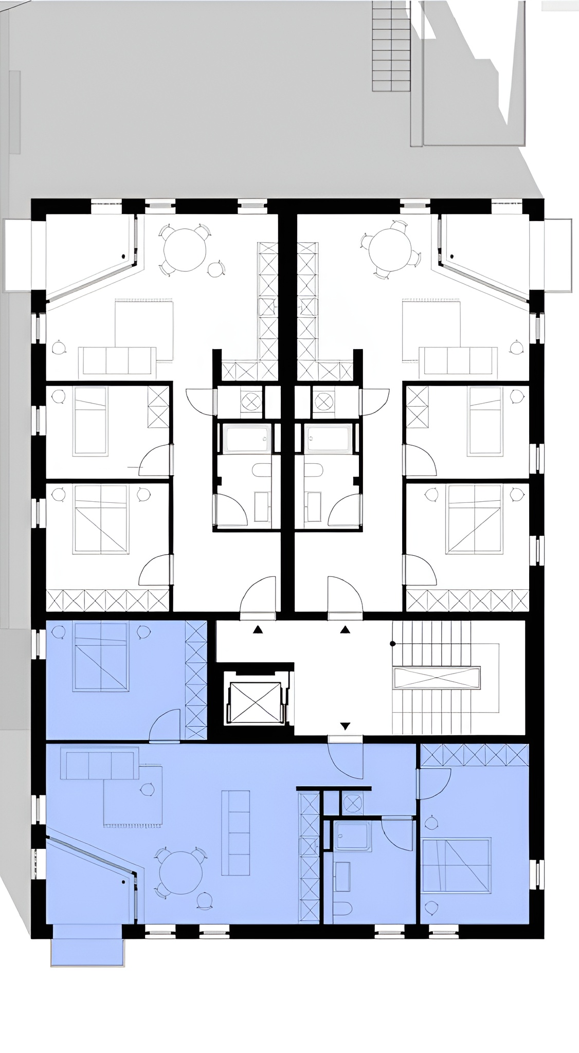 Grundriss einer Wohnung mit markierter Wohnfläche.