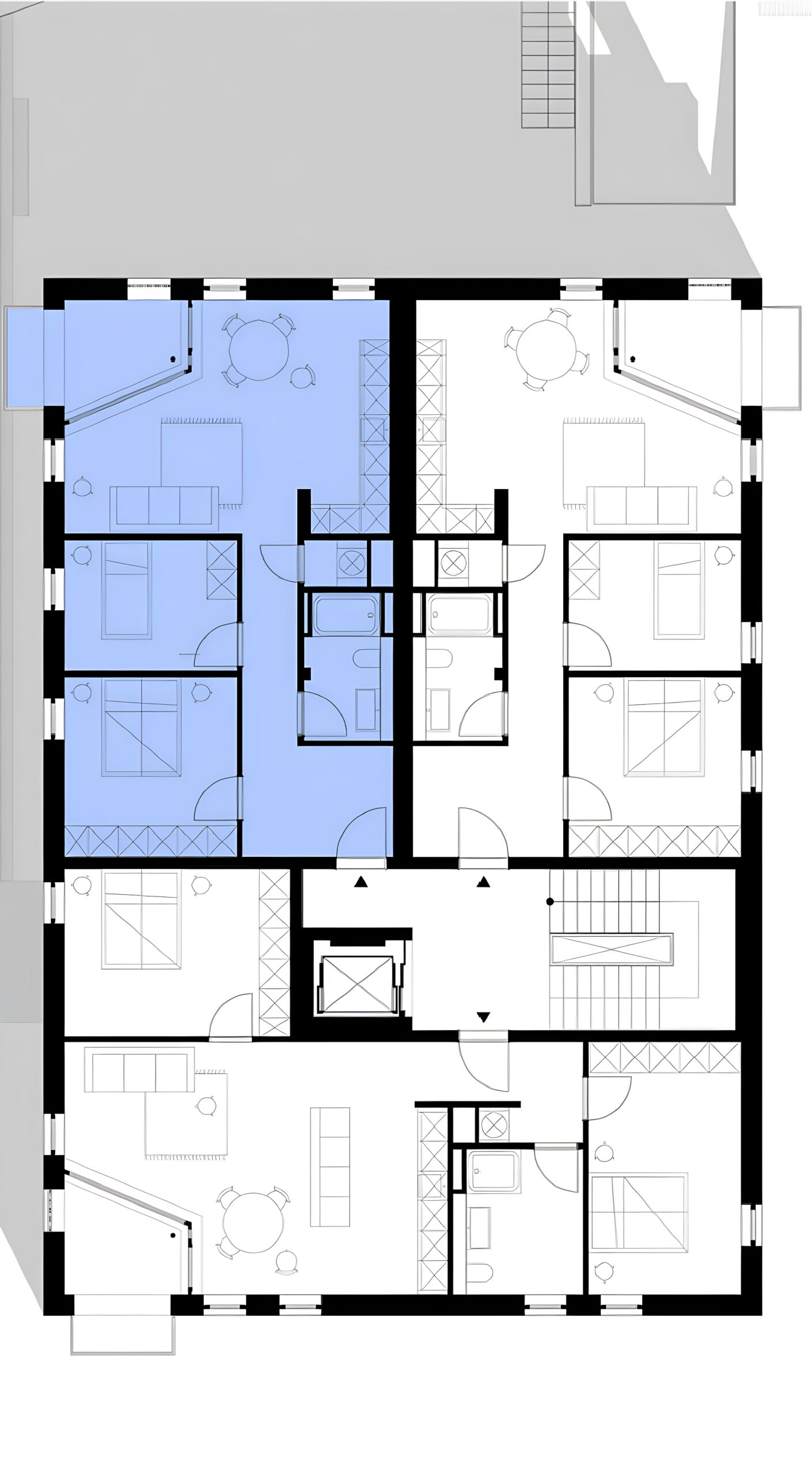 Grundriss einer Wohnung mit markierter Wohnfläche.