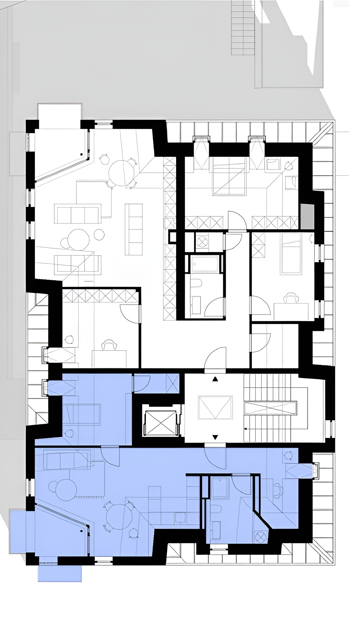 Grundriss einer Wohnung mit markierter Wohnfläche.