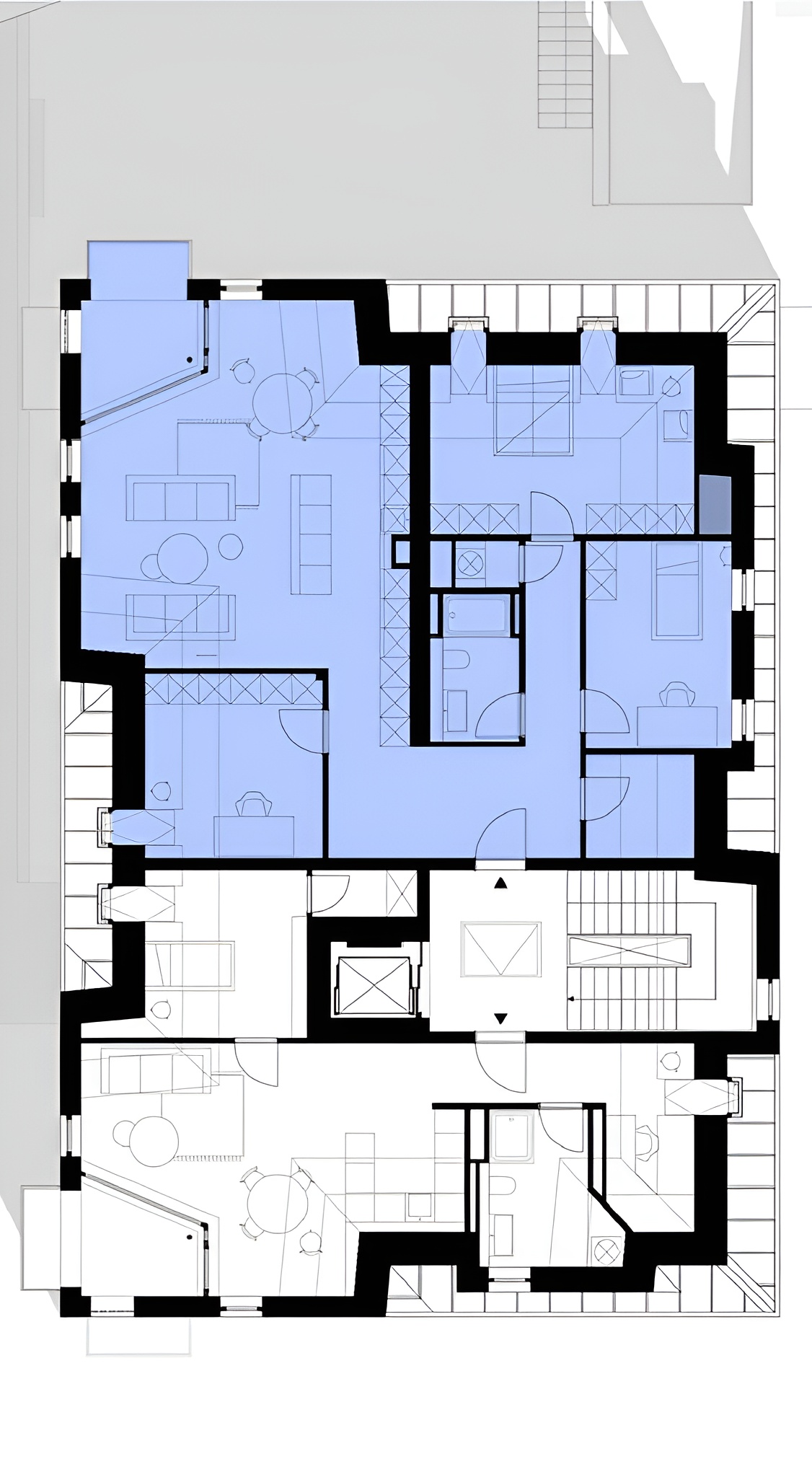 Grundriss einer Wohnung mit markierter Wohnfläche.